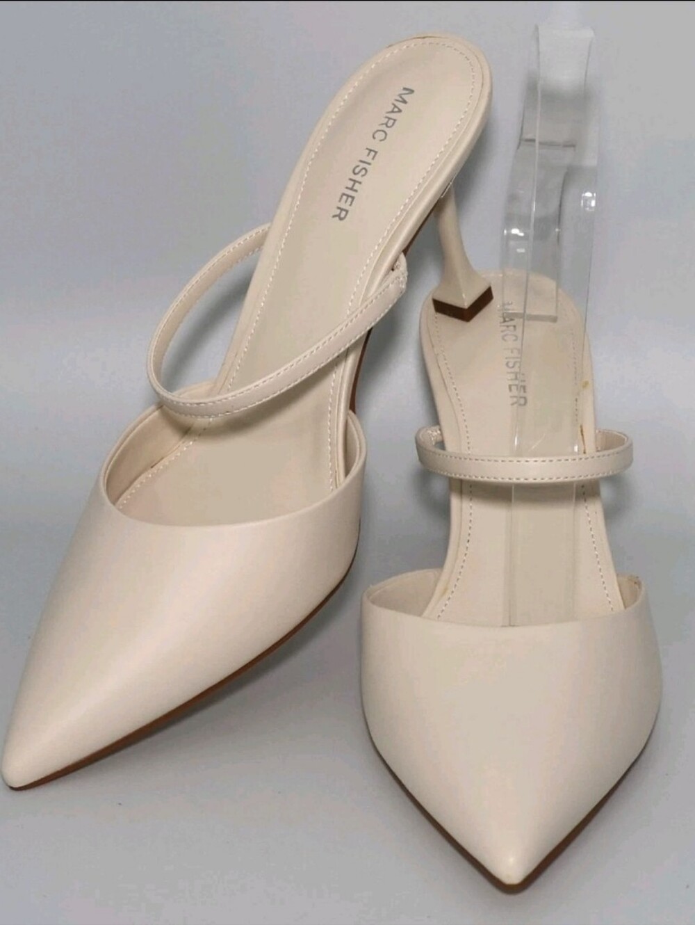 Marc Fisher Women's Hadais 4 Slip-On Pointy Toe High Heel Mules, Ivory, Size 11